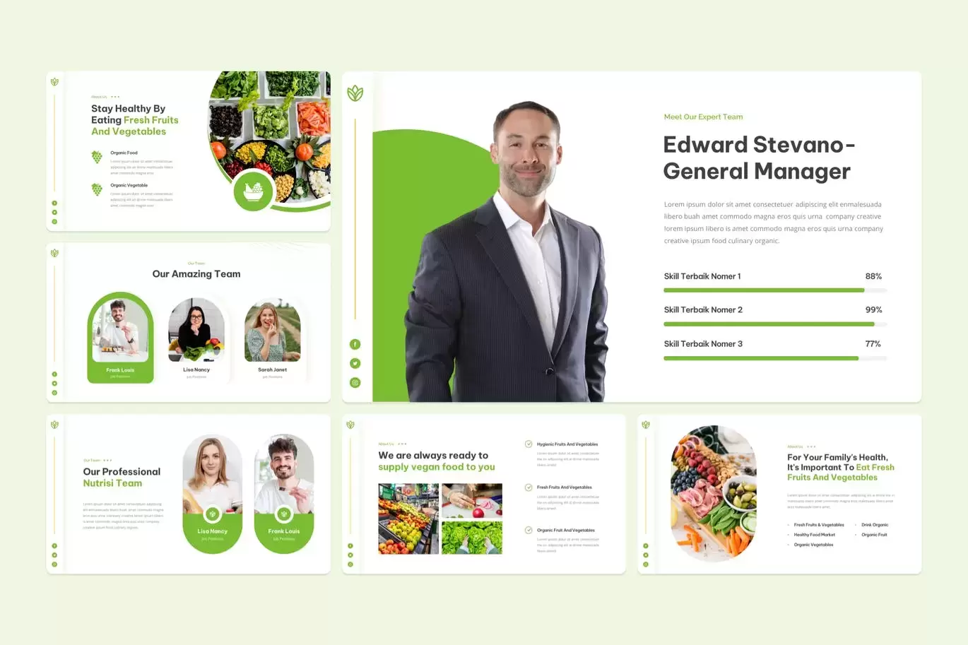时尚高端清新有机食品绿色健康食品水果蔬菜powerpoint幻灯片演示模板（pptx）插图1