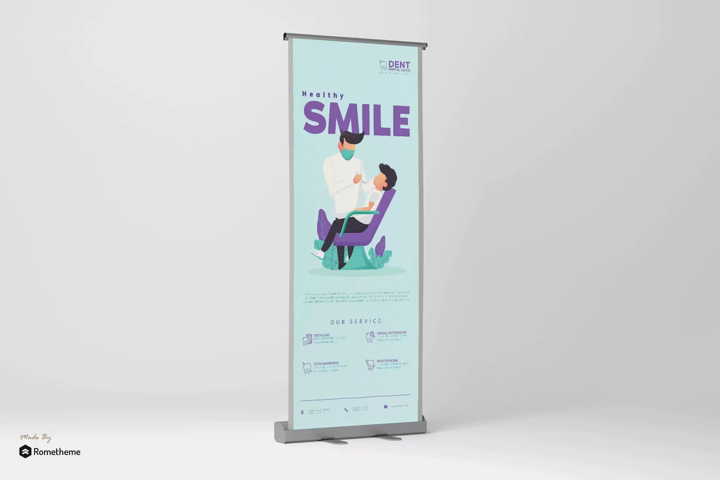 健康牙科插画风格的宣传易拉宝模板下载[Ai,PSD]免费下载