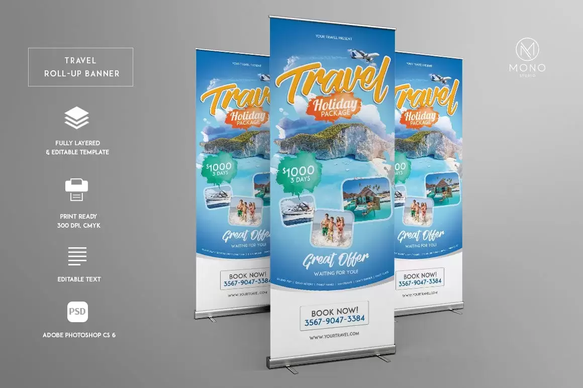 时尚好用的高品质旅游旅行社房地产X展架易拉宝门型架设计模板免费下载