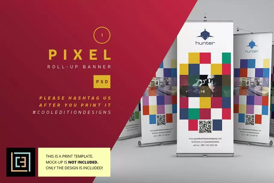 像素风格的易拉宝海报广告设计模版 Pixel – Roll-Up Banner  1免费下载