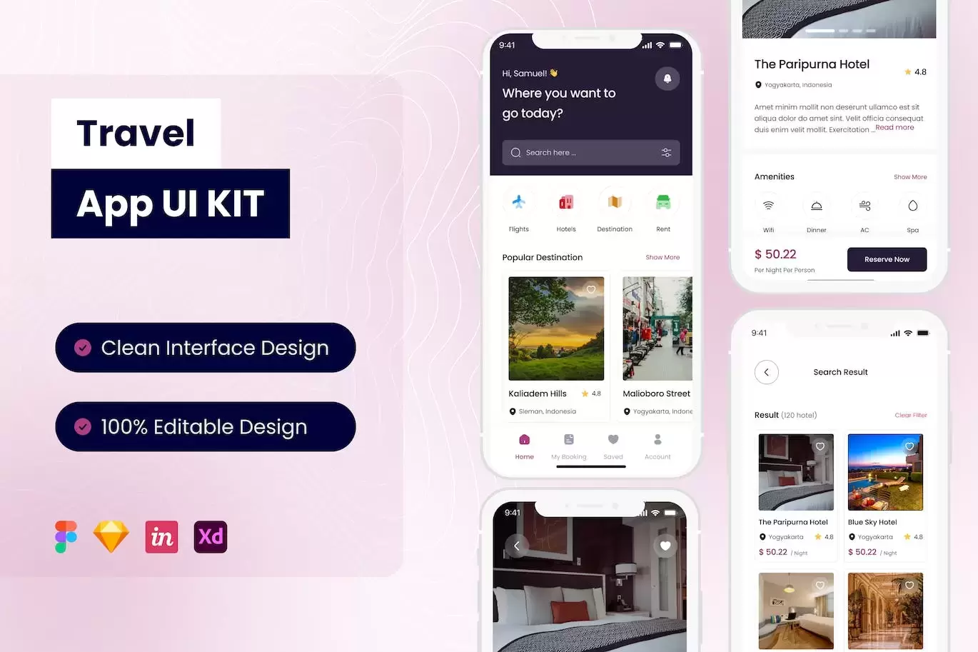 旅行手机应用 APP UI KIT (FIG,SKETCH,XD)免费下载