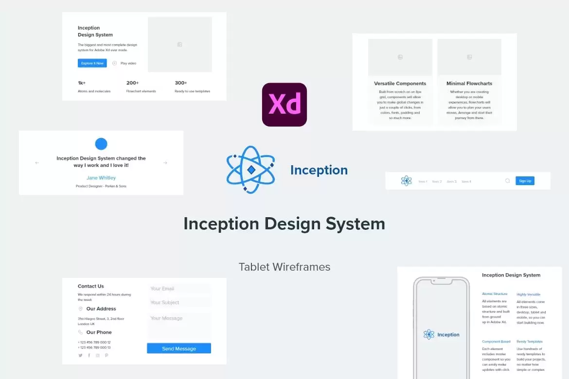 Inception Tablet线框（网页组件） (XD)免费下载