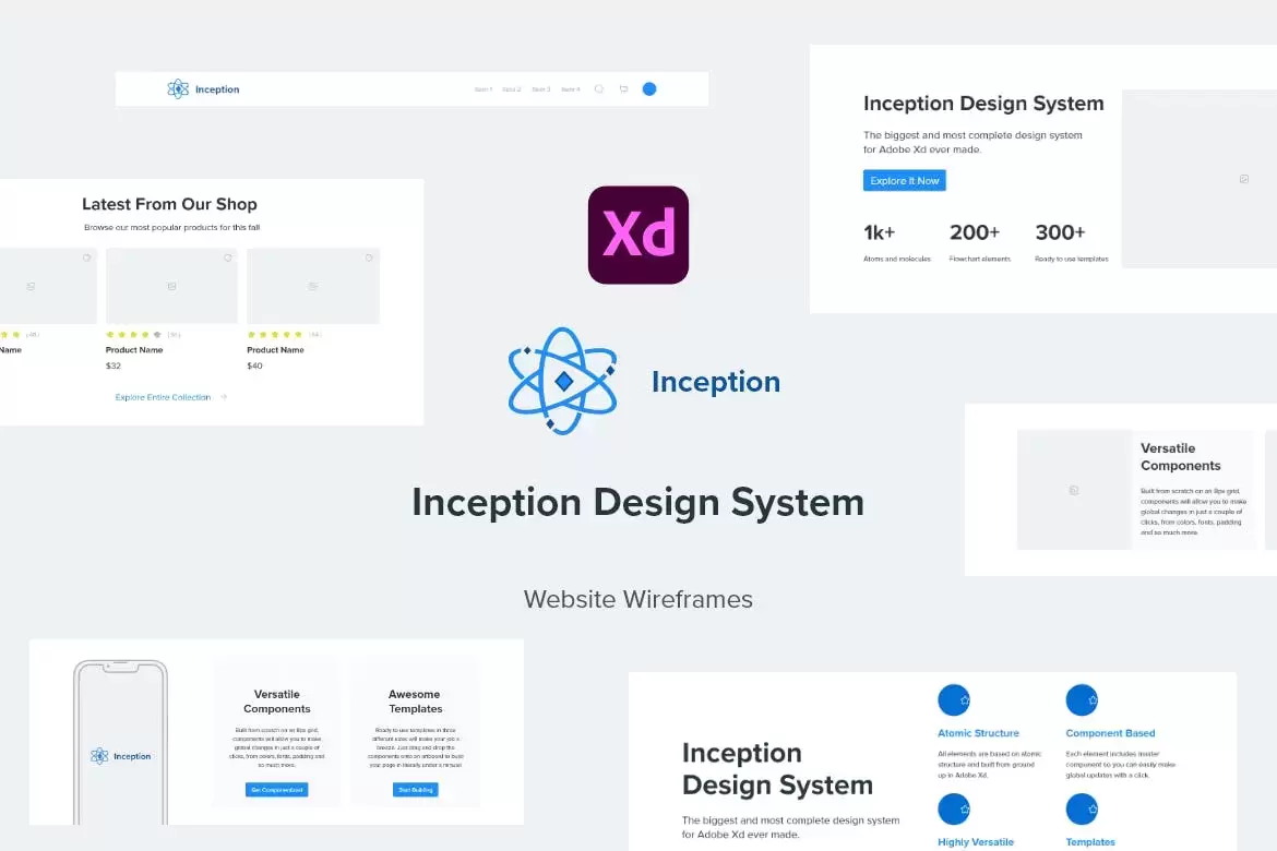 Inception网站线框（网页组件） (XD)免费下载