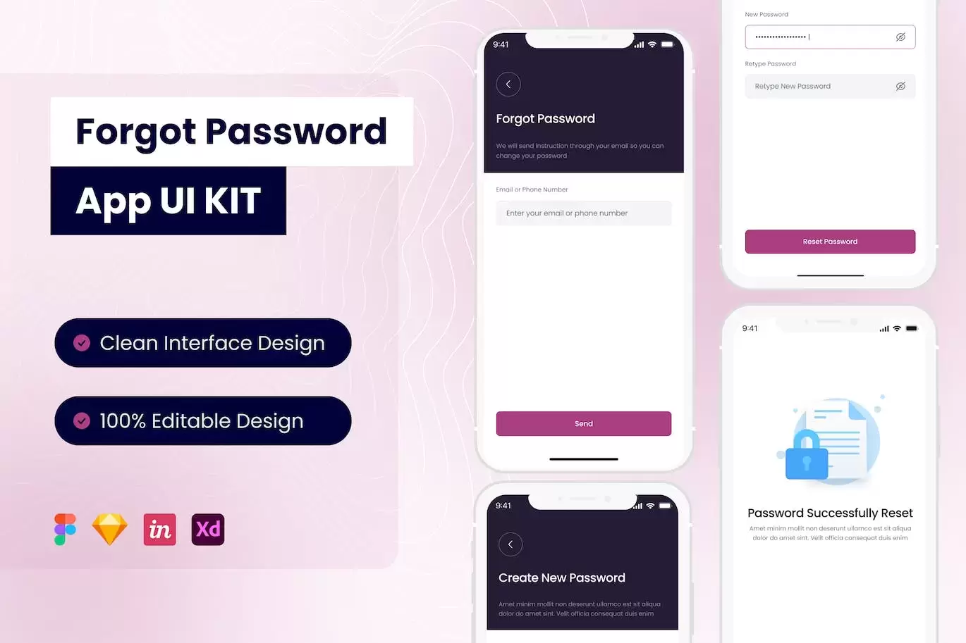 忘了密码移动应用APP UI KIT (FIG,SKETCH,XD)免费下载