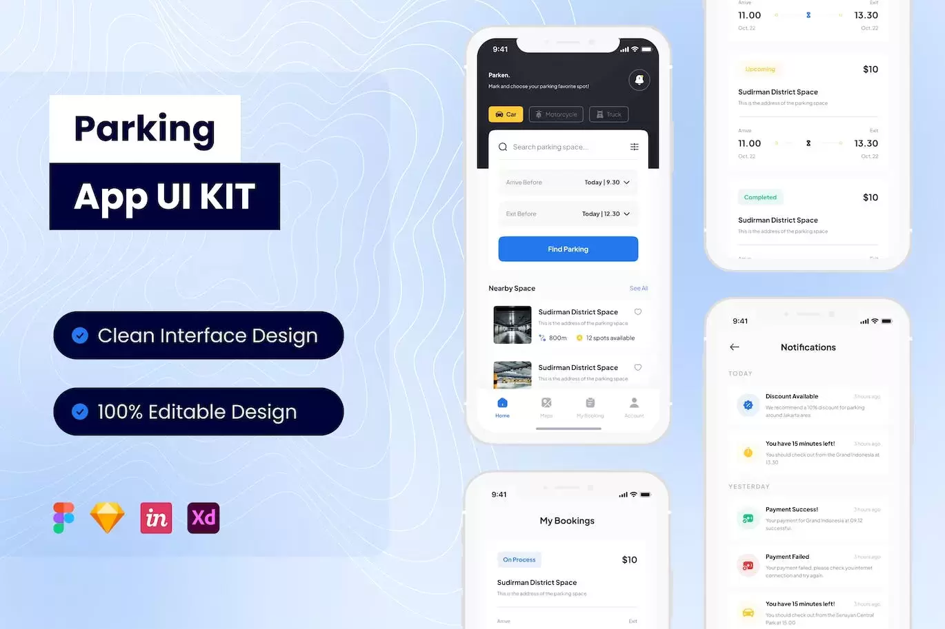 停车移动应用 App UI Kit (FIG,SKETCH,XD)免费下载