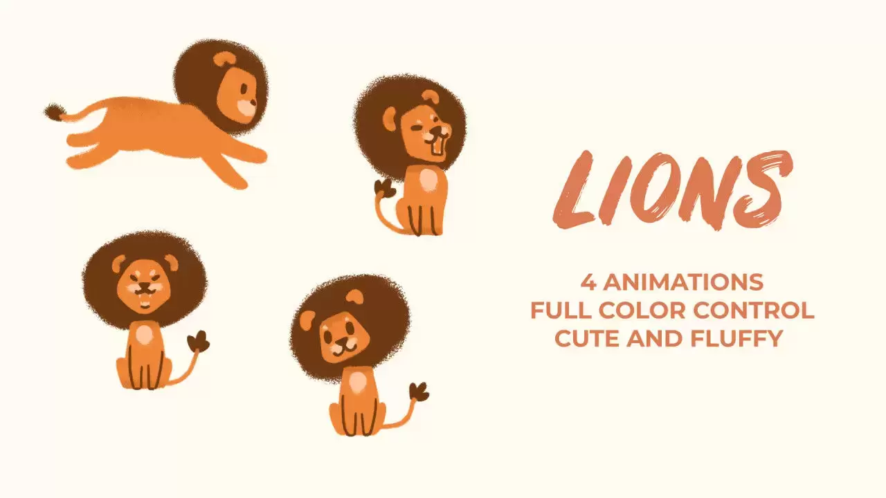 四只可爱的狮子卡通动画PR模板视频下载(含音频)插图
