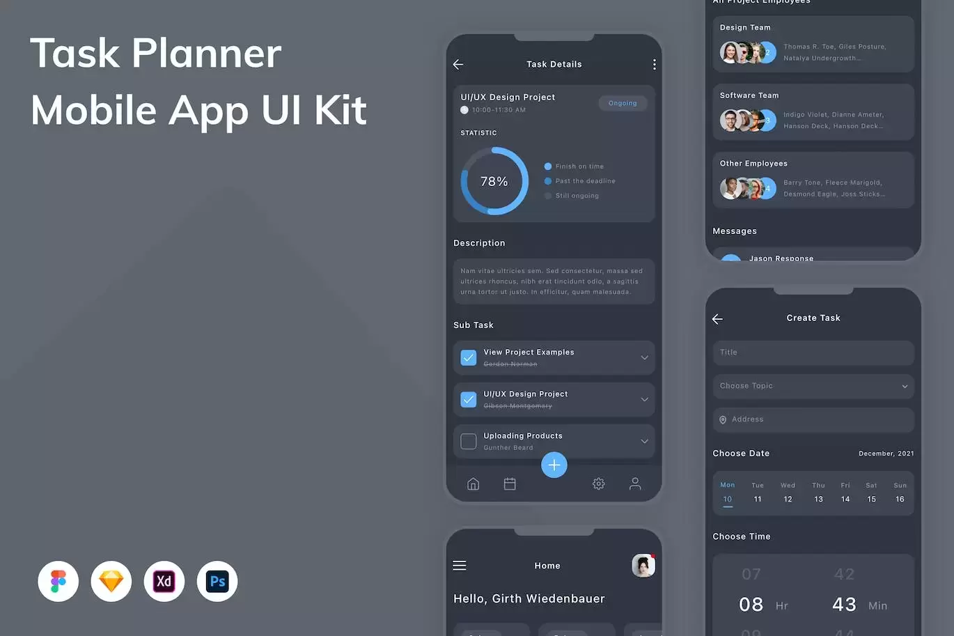 计划任务 App UI Kit (FIG,PSD,SKETCH,XD)免费下载