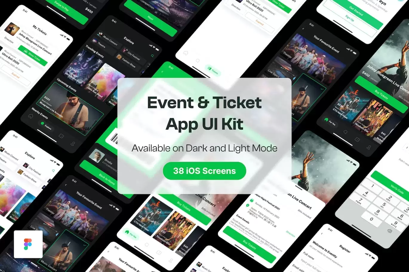 现代完整的活动和门票应用App UI Kit (FIG)