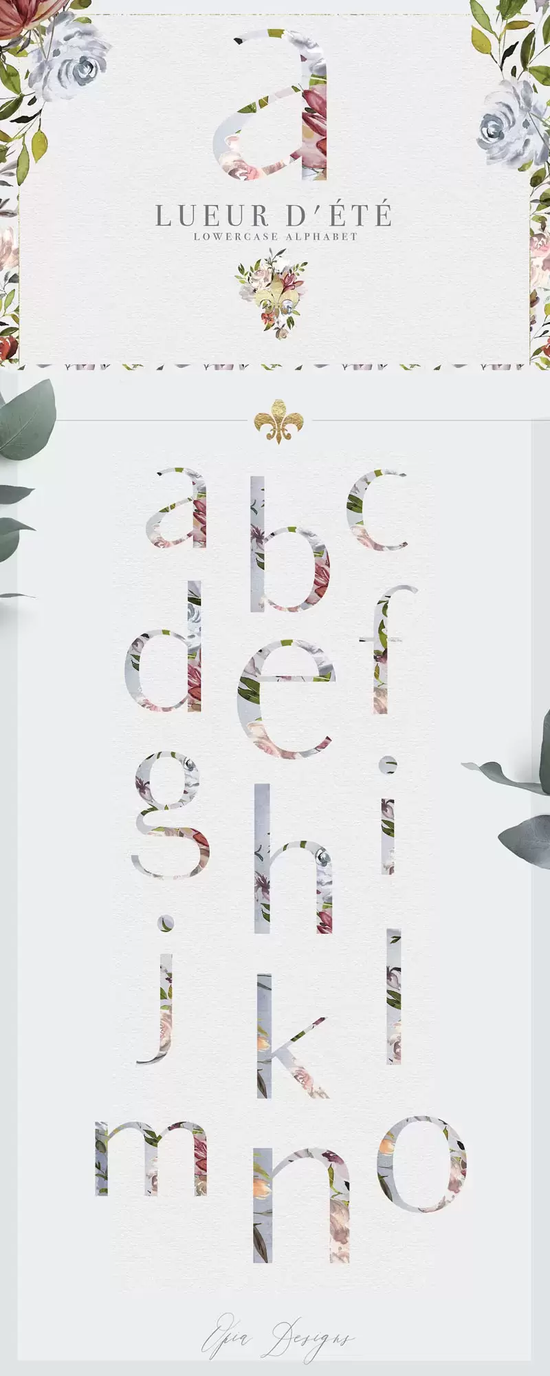 皇家花卉图案花环艺术字母PNG免抠图插图5
