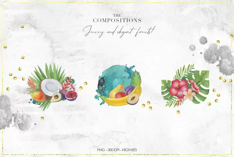 170+水彩花朵、叶子、水果、飞溅效果PNG免抠背景 框架 插图插图2