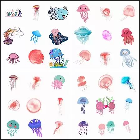 86款可爱水彩水母PNG免抠图素材插图