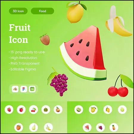 15款水果3D图标插图PNG免抠图