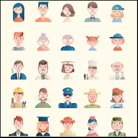 20款多种职业和家庭矢量人物图标插图