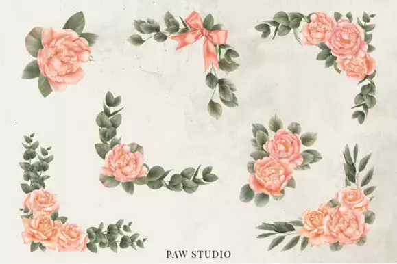 玫瑰框架、花束、边框和花圈（爱情剪贴画）PNG免抠图插图5