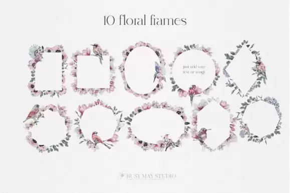 水彩花卉玫瑰金框架相框PNG免抠图插图3