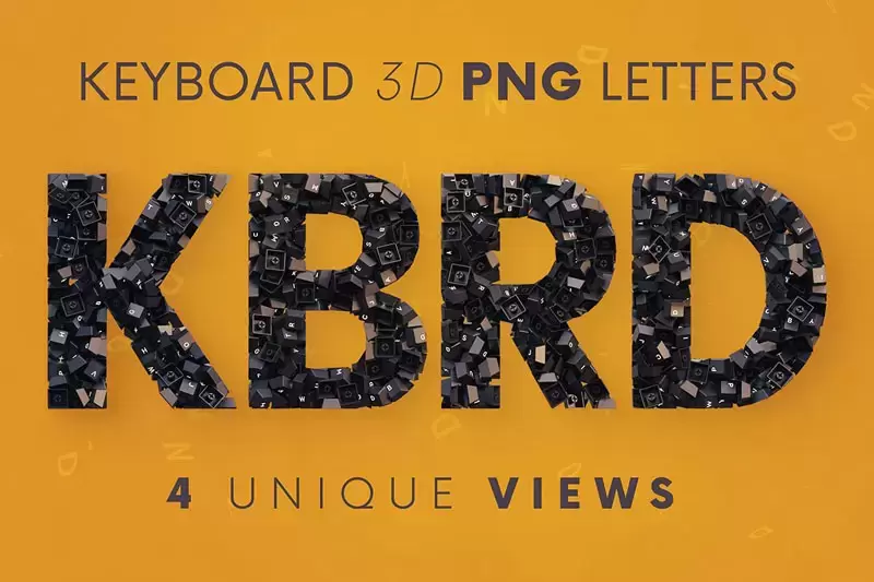 未来派3D渲染字母数字海报背景PNG免抠图插图2