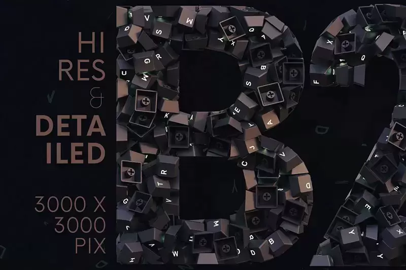 未来派3D渲染字母数字海报背景PNG免抠图插图3