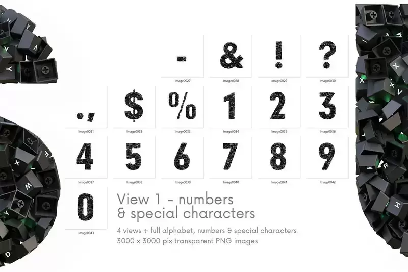 未来派3D渲染字母数字海报背景PNG免抠图插图11