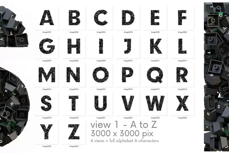未来派3D渲染字母数字海报背景PNG免抠图插图10