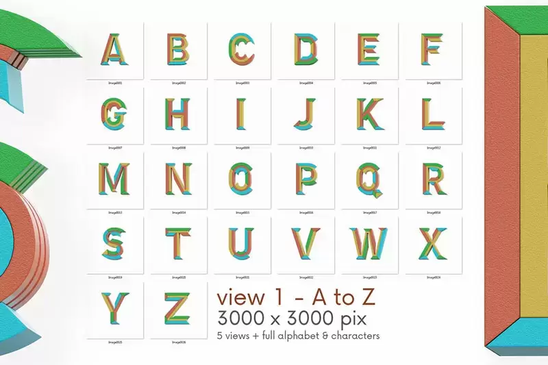 几何3D图形彩色字母和数字PNG免抠图插图6