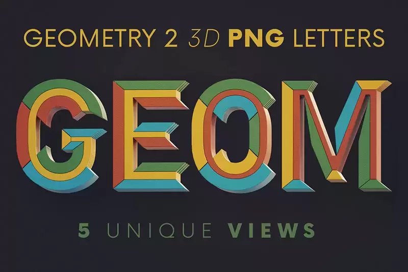 几何3D图形彩色字母和数字PNG免抠图插图1
