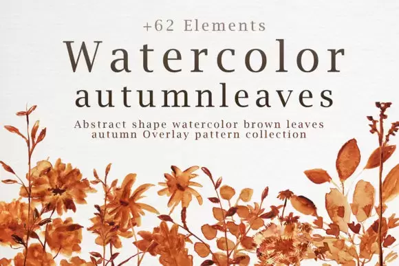 秋天秋季抽象水彩棕色叶子PNG免抠图插图1