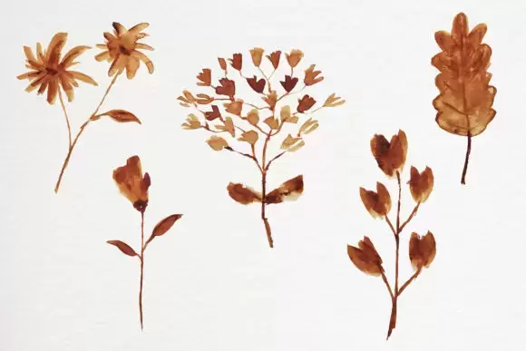 秋天秋季抽象水彩棕色叶子PNG免抠图插图12