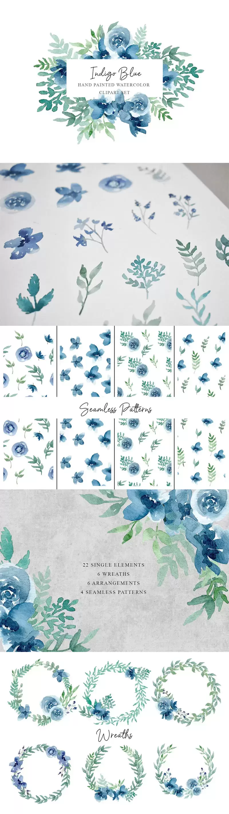 3套90+款蓝色水彩花卉剪贴画PNG免抠图插图5