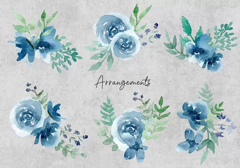 3套90+款蓝色水彩花卉剪贴画PNG免抠图插图9