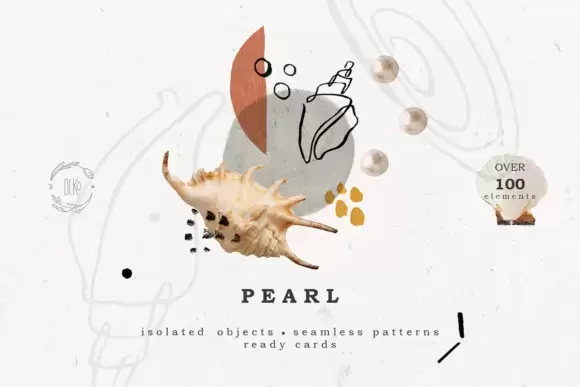 100+水彩珍珠贝壳海螺等背景和图案PNG免抠图插图1