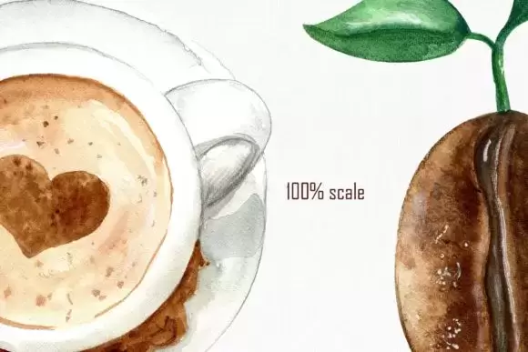 咖啡豆热咖啡冰咖啡水彩剪贴画PNG免抠图插图6