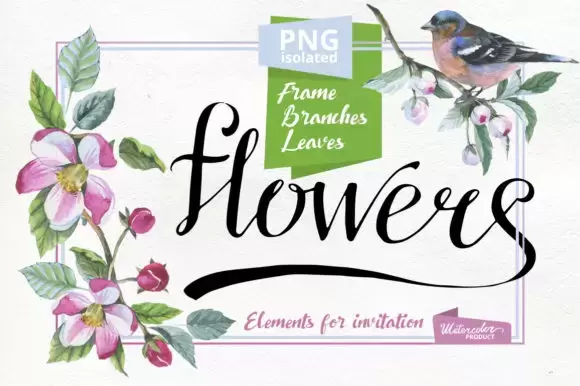 苹果花水彩花卉花朵 花环 花框图案PNG免抠图插图1