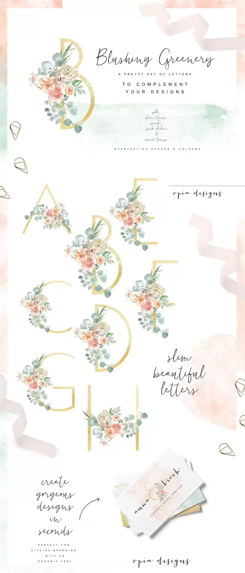 水彩花卉植物花环 背景 框架 花束和字母符号PNG免抠图插图3