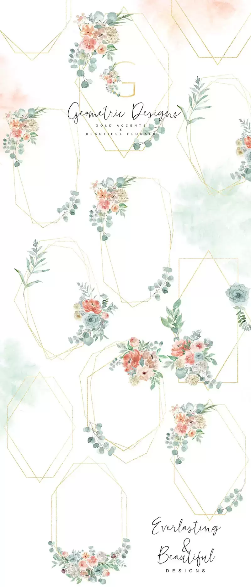 水彩花卉植物花环 背景 框架 花束和字母符号PNG免抠图插图14