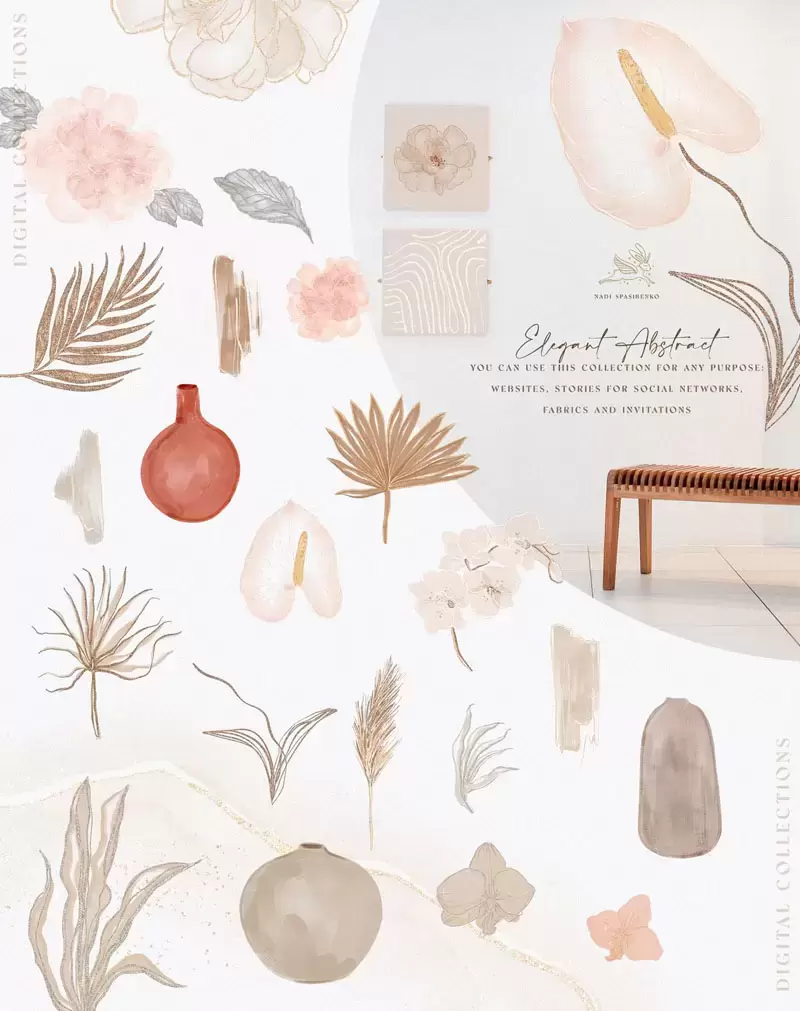 现代花卉装饰抽象背景图案PNG免抠图插图10