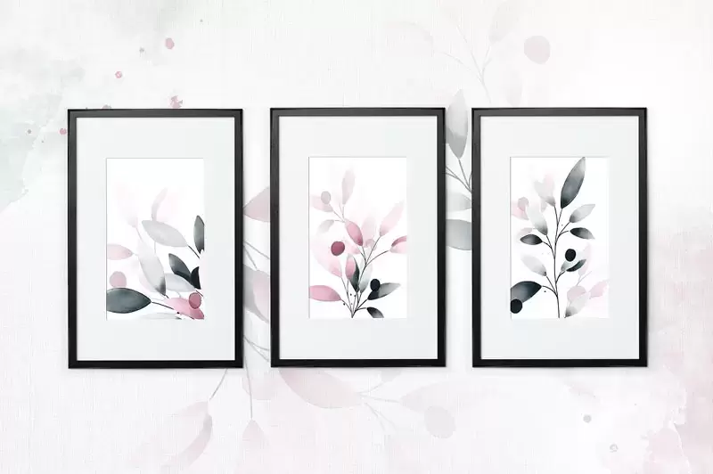 鸢尾花和玫瑰花装饰的字母和花环花枝等PNG免抠图插图2