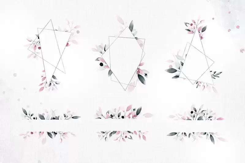 鸢尾花和玫瑰花装饰的字母和花环花枝等PNG免抠图插图9