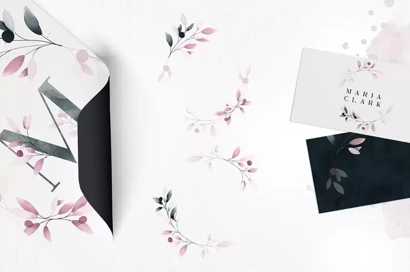 鸢尾花和玫瑰花装饰的字母和花环花枝等PNG免抠图插图8