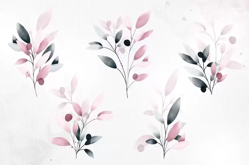 鸢尾花和玫瑰花装饰的字母和花环花枝等PNG免抠图插图7