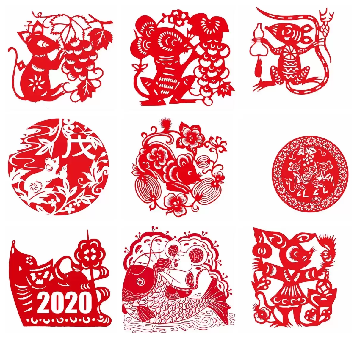 75款2020鼠年春节剪纸窗花PNG免抠图素材插图24