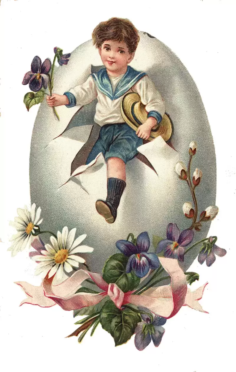 欧美复古十字架兔子先生人物儿童插画油画装饰画设计素材插图1
