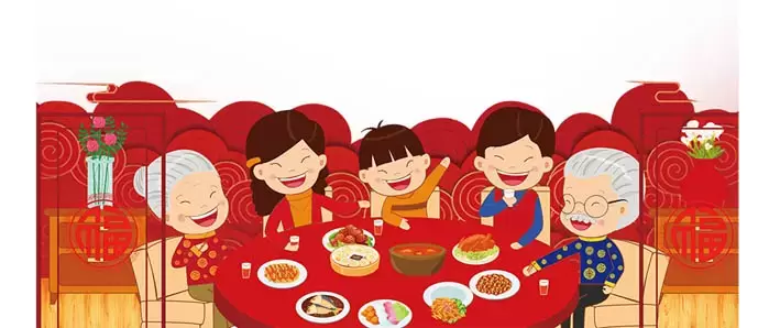 卡通年夜饭家庭聚餐家庭团圆人物PNG免抠图插图13