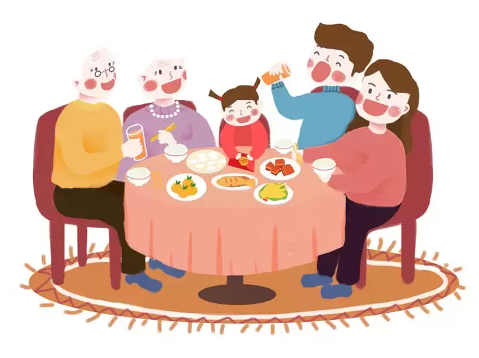 卡通年夜饭家庭聚餐家庭团圆人物PNG免抠图插图3