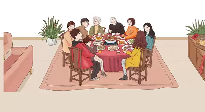 卡通年夜饭家庭聚餐家庭团圆人物PNG免抠图插图11