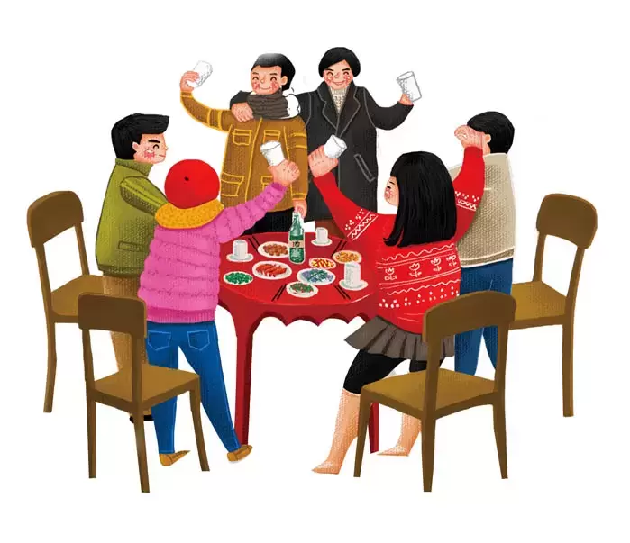 卡通年夜饭家庭聚餐家庭团圆人物PNG免抠图插图8