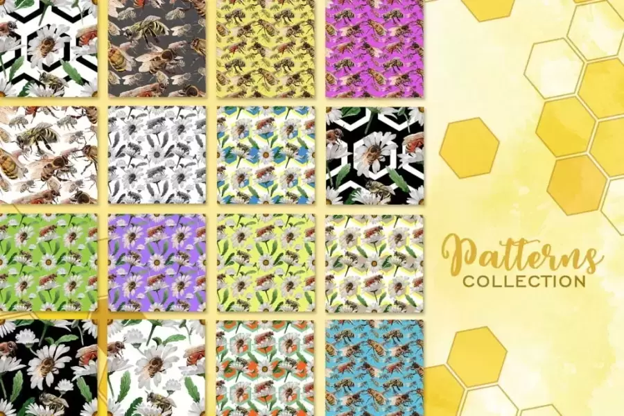 49个蜜蜂PNG免抠图和蜜蜂水彩JPG高清白底图插图2