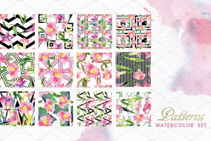 37个水彩花卉剪贴画和边框以及背景PNG免抠图插图3