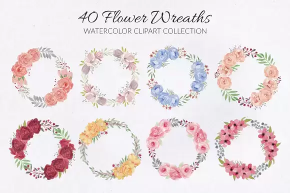 188款手绘水彩花卉花朵花环和叶子png免抠图插图2