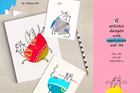 6款手绘可爱的猫PNG免扣插图插图7