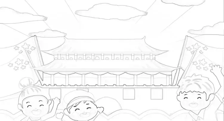 47款十一国庆节小学生幼儿园简笔画线稿涂色PNG插画素材插图34